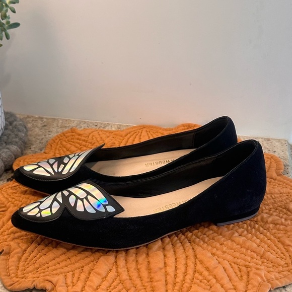 Sophia Webster Black Butterfly Flats Loafers Size 37 (6.5) Iridescent - Picture 3 of 8